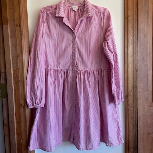 J. CREW Pink White Stripe Button Down Long Sleeve Shirt Mini Dress 8 - Picture 5 of 17
